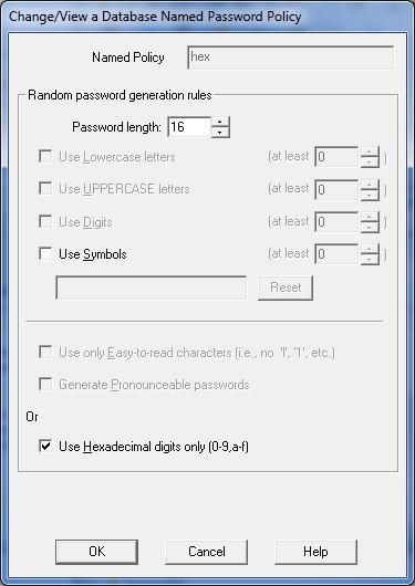 Edit a named password policies dialog