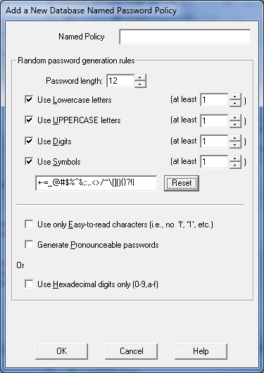 Add a named password policies dialog